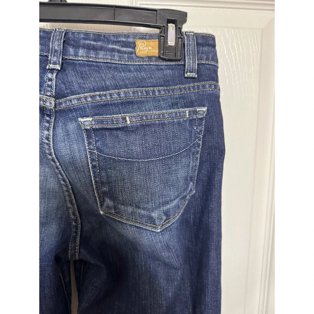 Paige Premium Denim Boho Wide Leg Jeans Crochet Ikat Side Panel Dark Wash 27